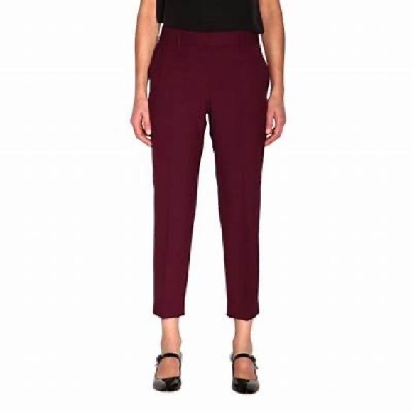 Theory wine color lightweight wool pant, cropped straight leg - Picture 3 of 8